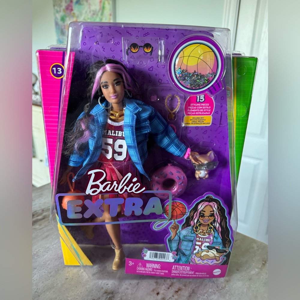 Barbie Extra Doll with Plaid Blue Jacket and Pink Streaked Hair